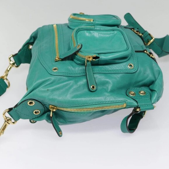 GUCCI Backpack Leather Green Gold Auth ki4889 - Picture 6 of 16